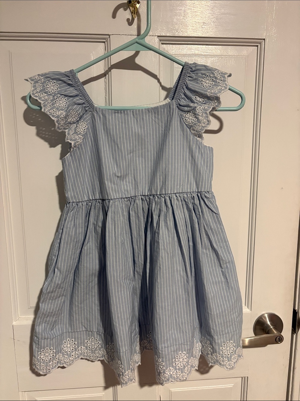 GAP Blue Pinstripe Dress with White Eyelet Trim